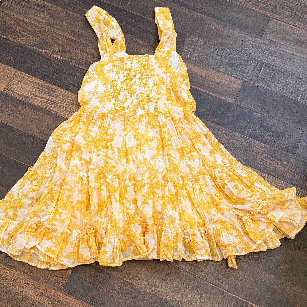 Free People Dance On The Blacktop Yellow Floral Print Tiered Ruffle Mini Dress - Picture 4 of 4